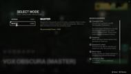 Master Difficulty modifiers for Vox Obscura exotic mission (Image via Destiny 2)